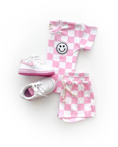 Checkered Shorts Set | Pink