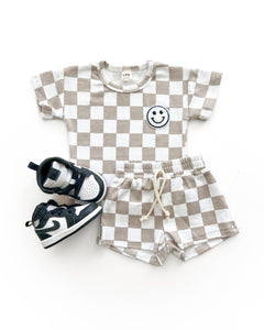 Checkered Shorts Set | Latte